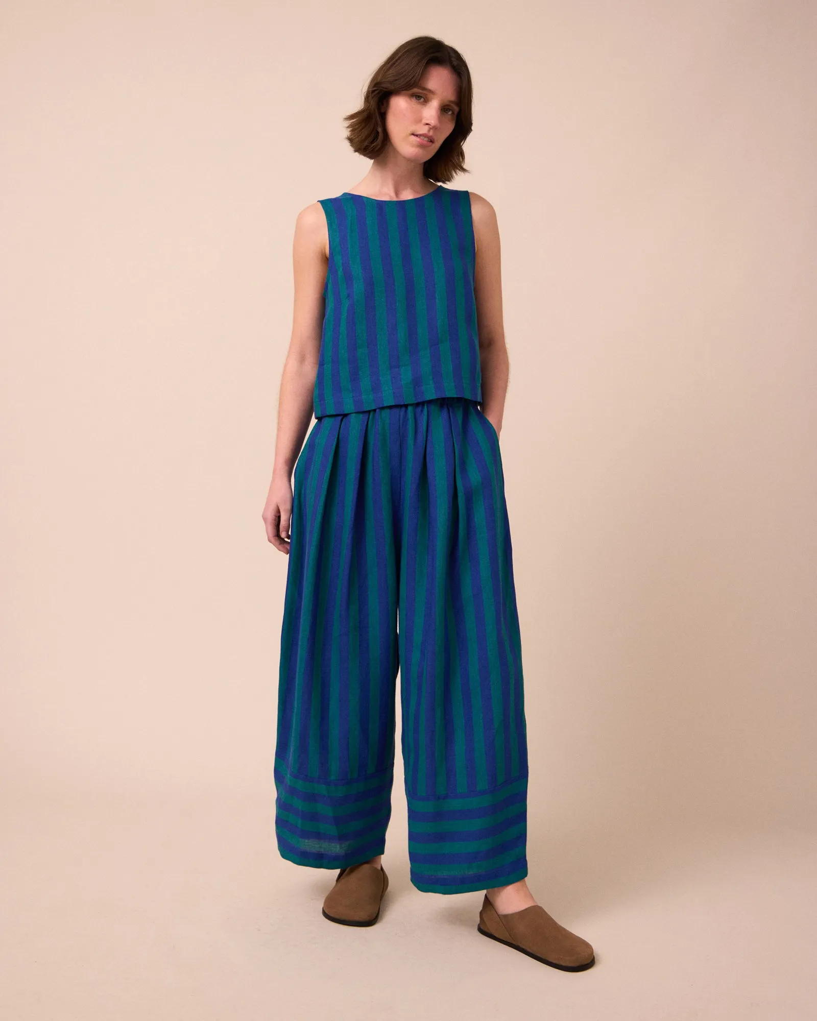 Bobbi Blue House Stripe Linen Trousers sold by Beyond Nine