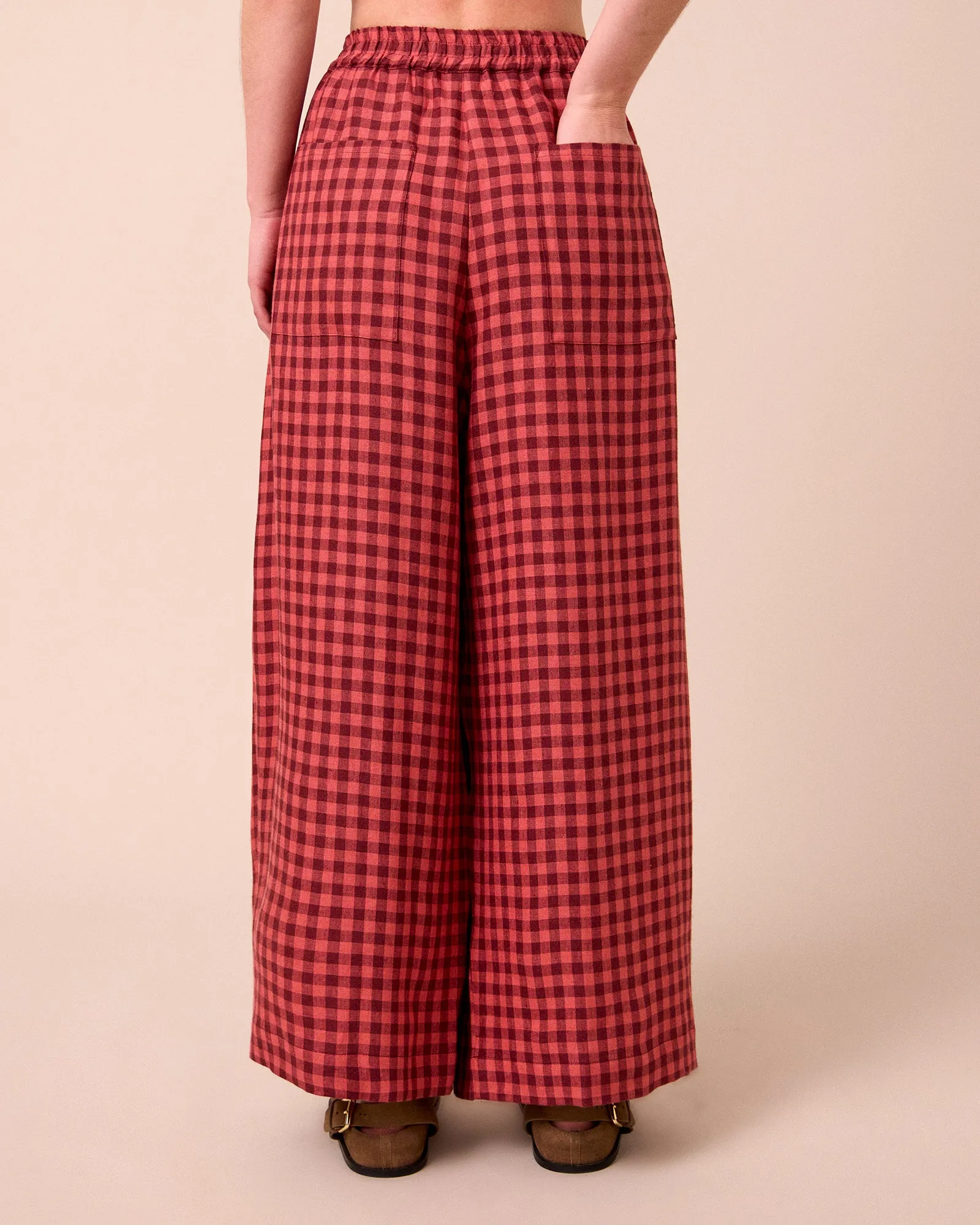 Layne Deep Rose Gingham Linen Trousers sold by Beyond Nine product image thumbnail 4