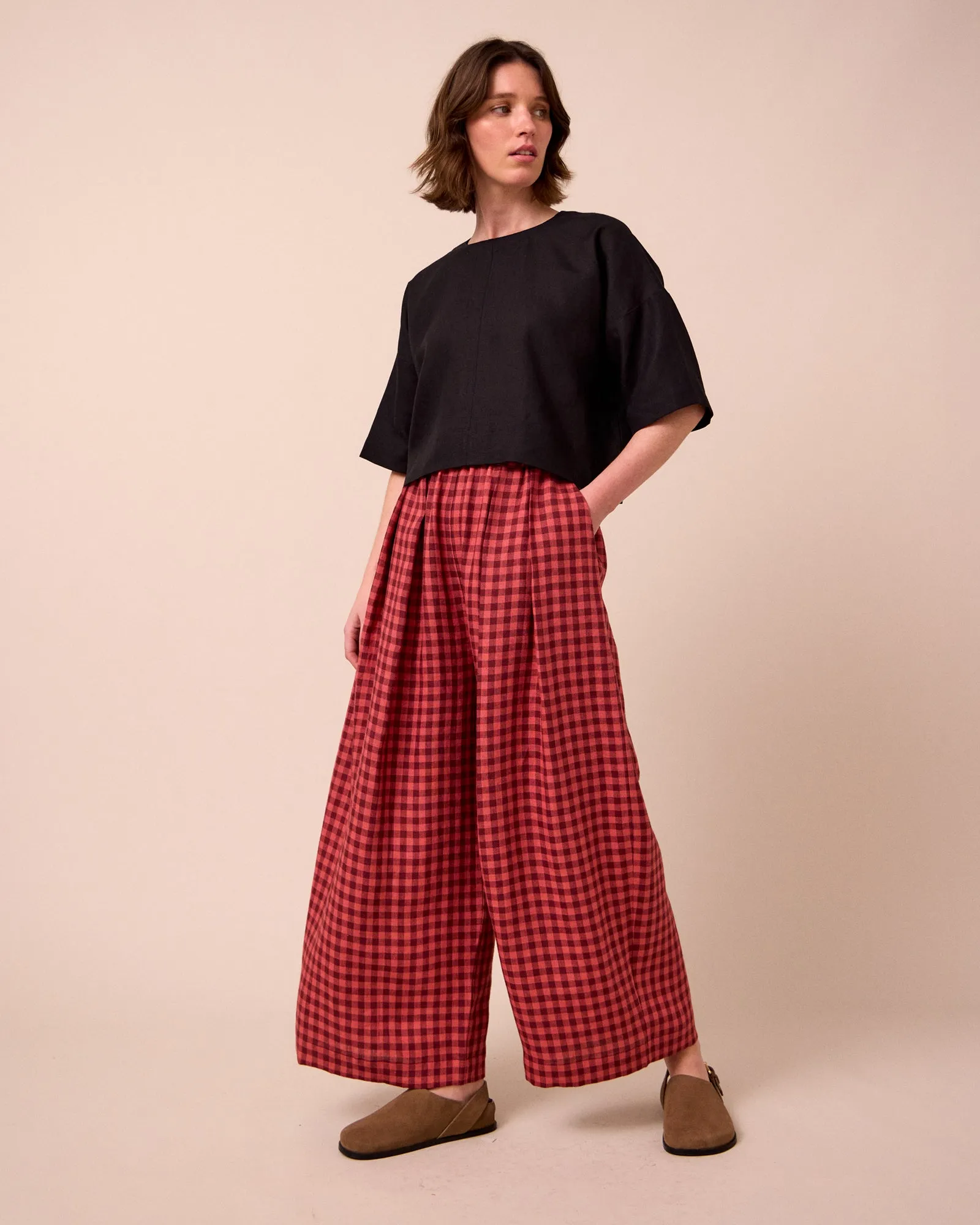 Layne Deep Rose Gingham Linen Trousers sold by Beyond Nine product image thumbnail 2