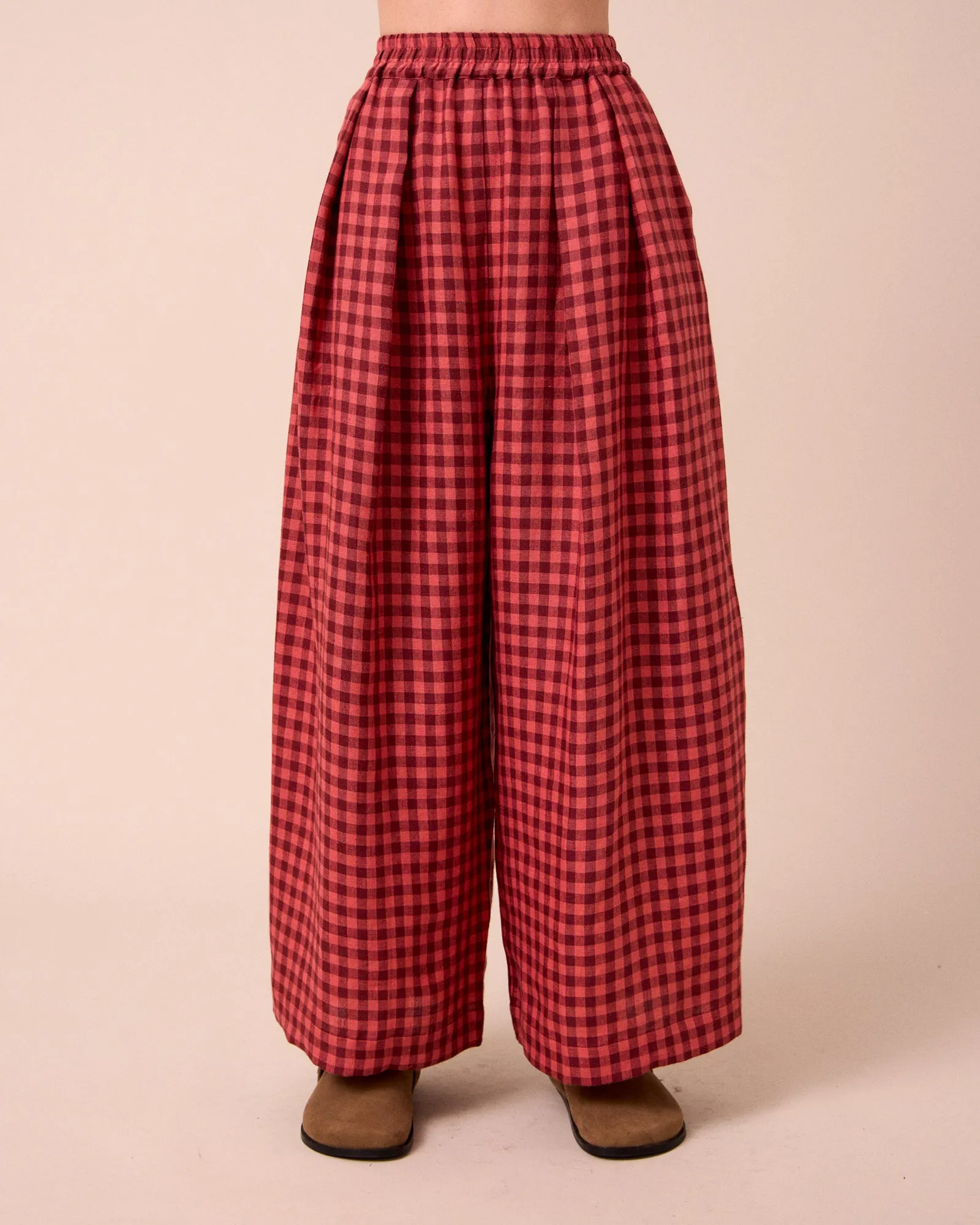 Layne Deep Rose Gingham Linen Trousers sold by Beyond Nine product image thumbnail 3