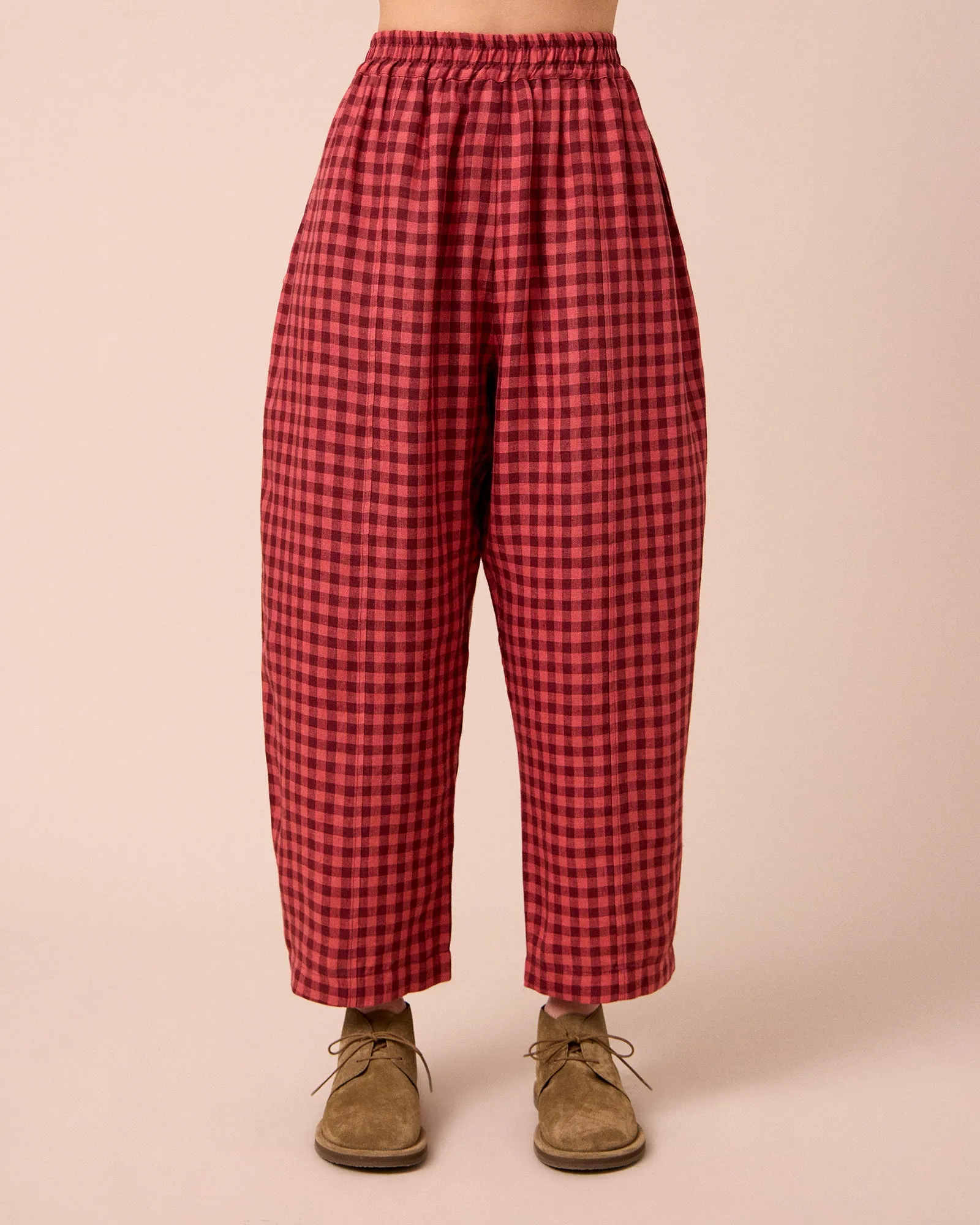 Mabel Deep Rose Gingham Linen Trousers sold by Beyond Nine product image thumbnail 3