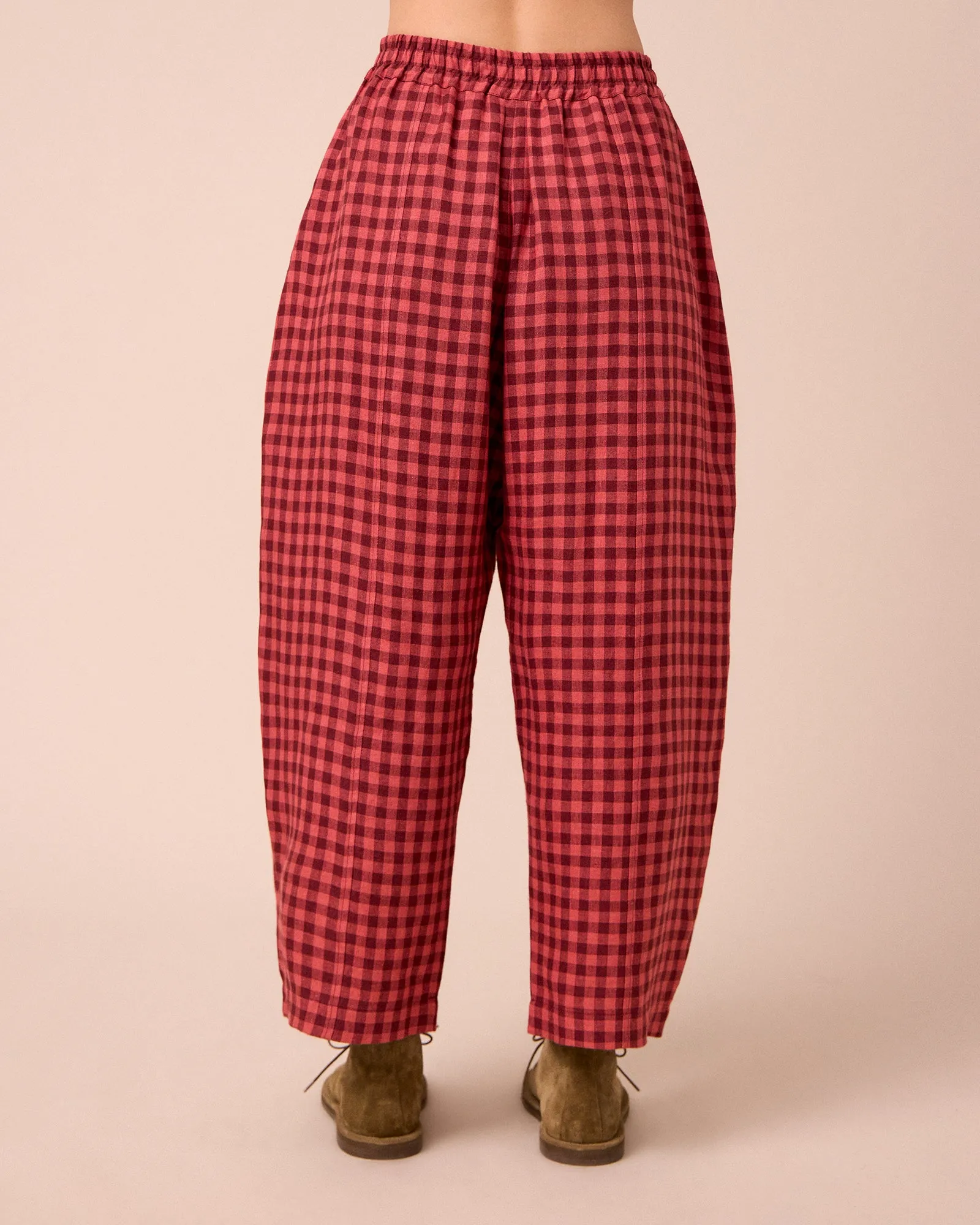 Mabel Deep Rose Gingham Linen Trousers sold by Beyond Nine product image thumbnail 4