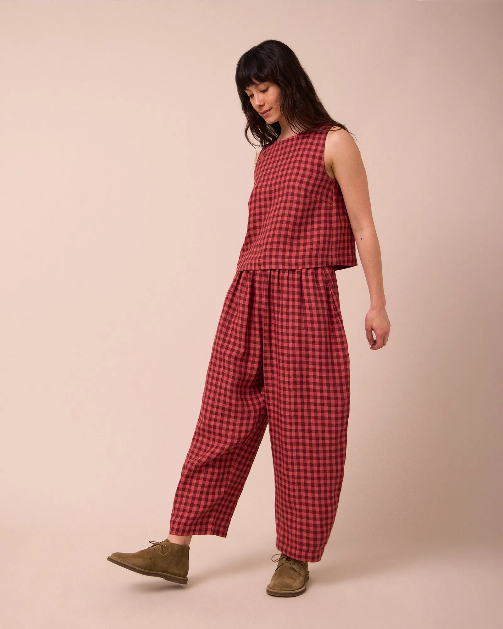 Mabel Deep Rose Gingham Linen Trousers sold by Beyond Nine product image thumbnail 2