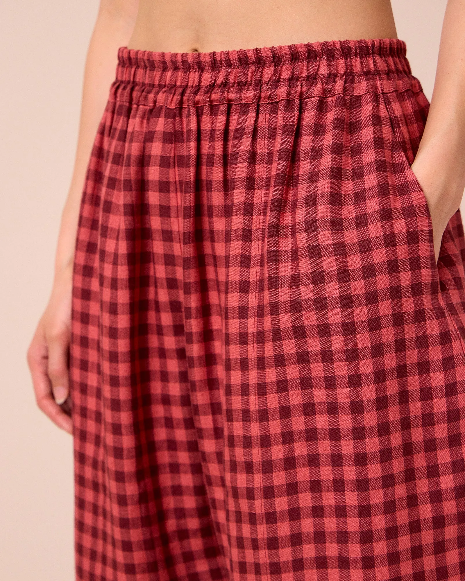 Mabel Deep Rose Gingham Linen Trousers sold by Beyond Nine product image thumbnail 5