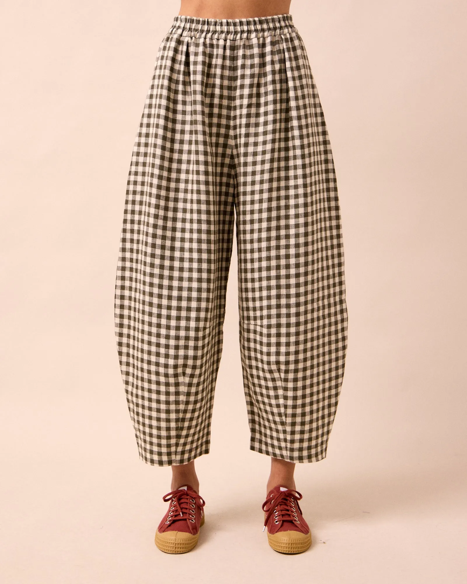 Daisy Olive Gingham Linen Trousers sold by Beyond Nine product image thumbnail 3