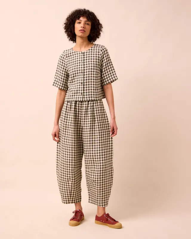 Daisy Olive Gingham Linen Trousers made by Beyond Nine