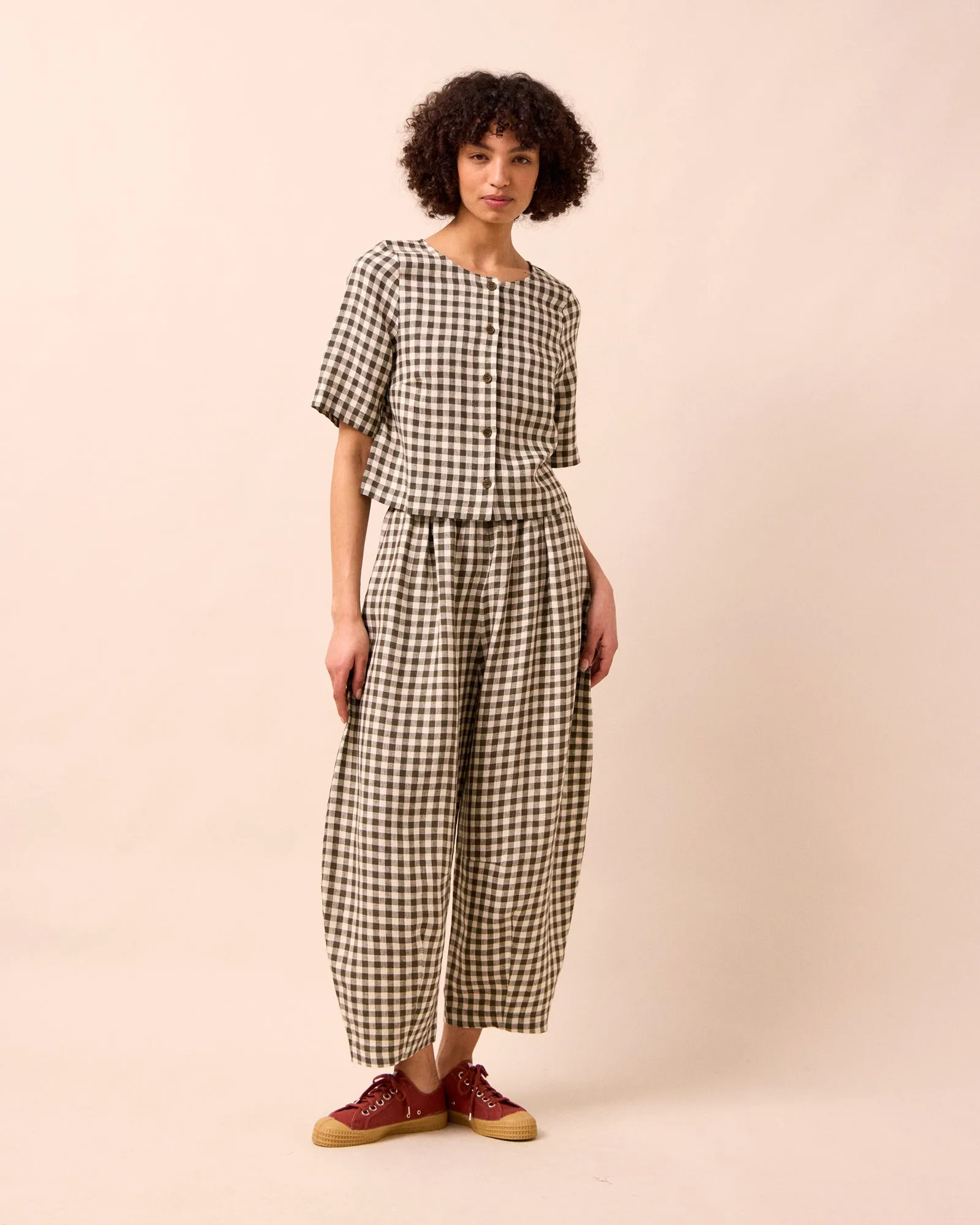Daisy Olive Gingham Linen Trousers sold by Beyond Nine product image thumbnail 2