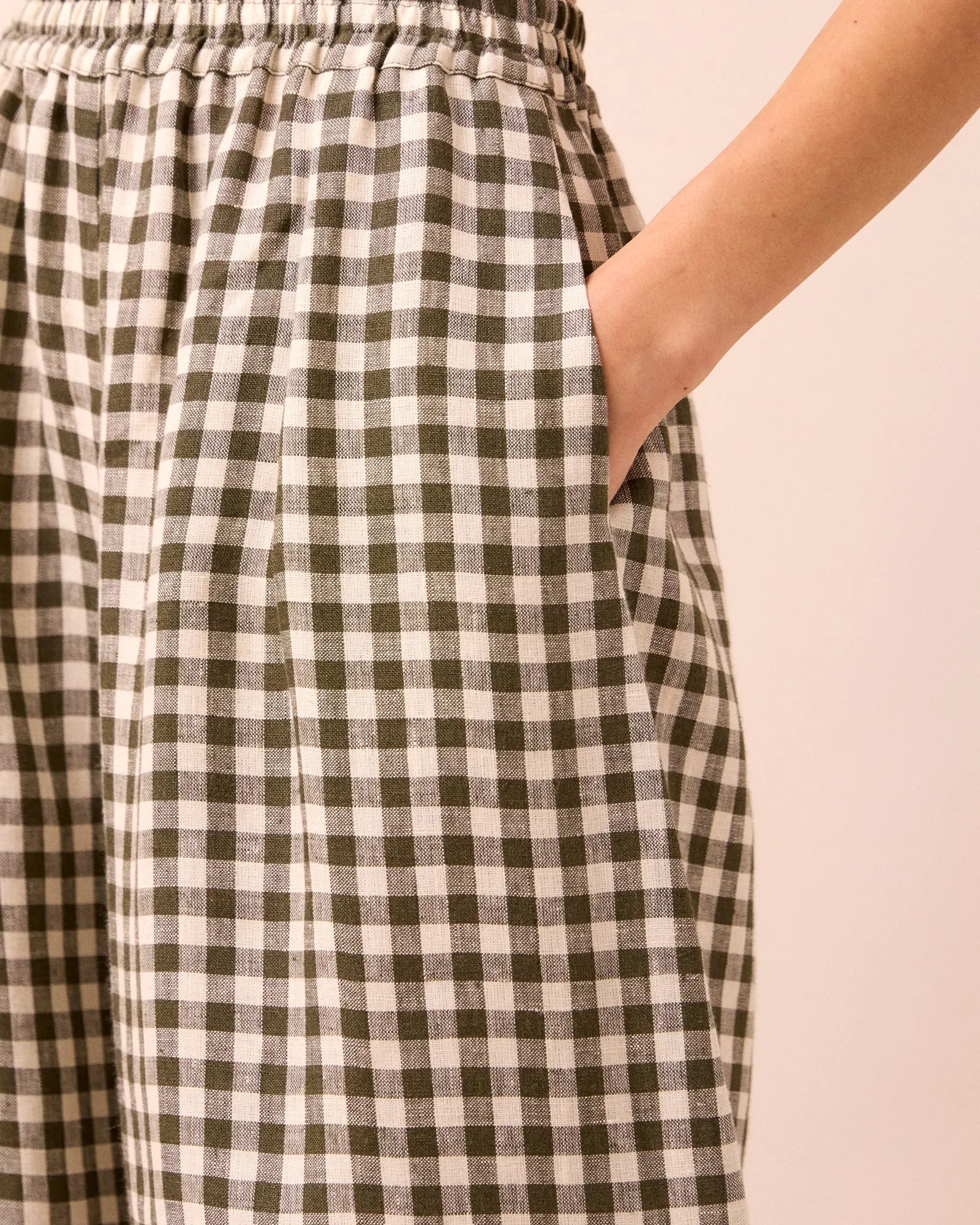Daisy Olive Gingham Linen Trousers sold by Beyond Nine product image thumbnail 5