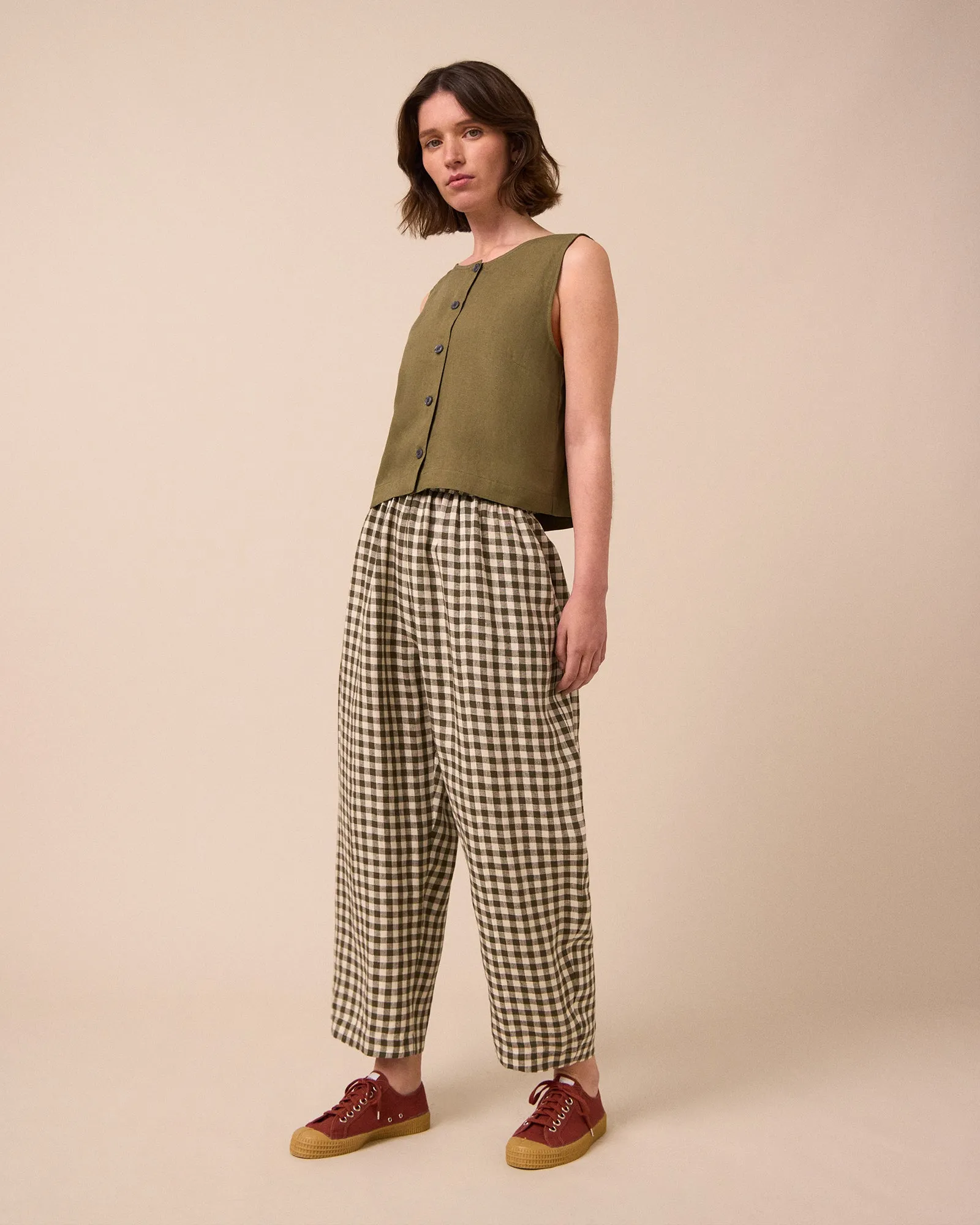 Mabel Olive Gingham Linen Trousers sold by Beyond Nine product image thumbnail 2
