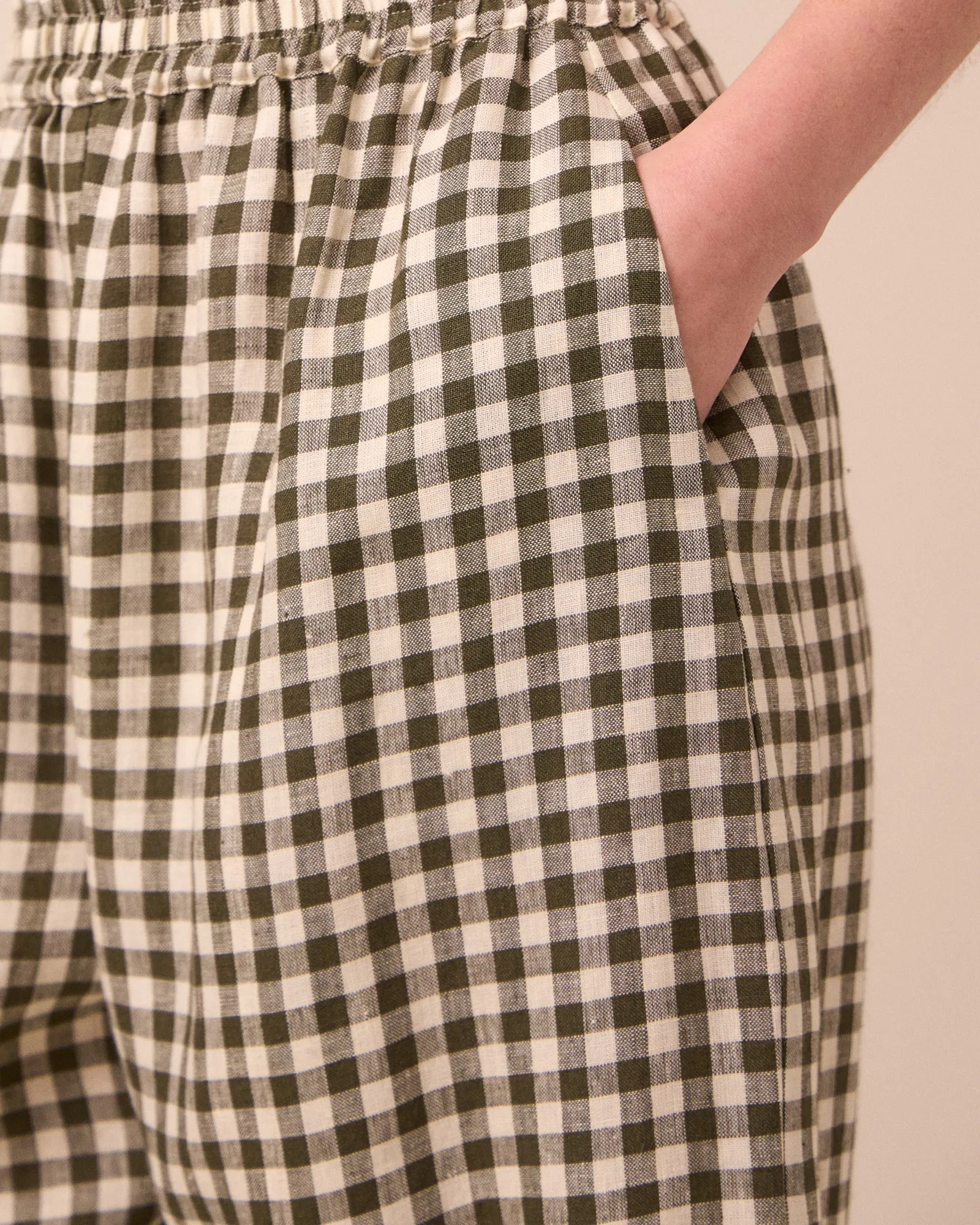 Mabel Olive Gingham Linen Trousers sold by Beyond Nine product image thumbnail 5