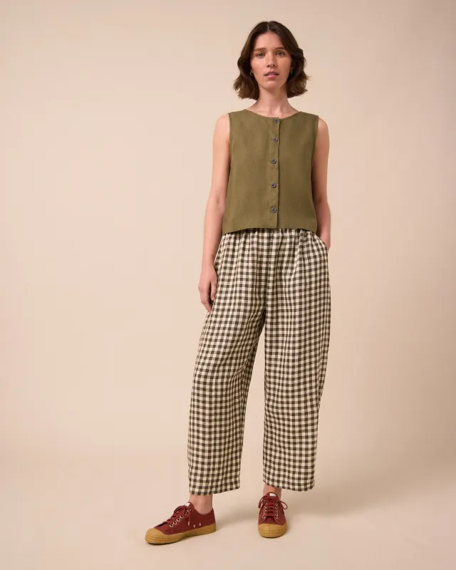 Mabel Olive Gingham Linen Trousers made by Beyond Nine
