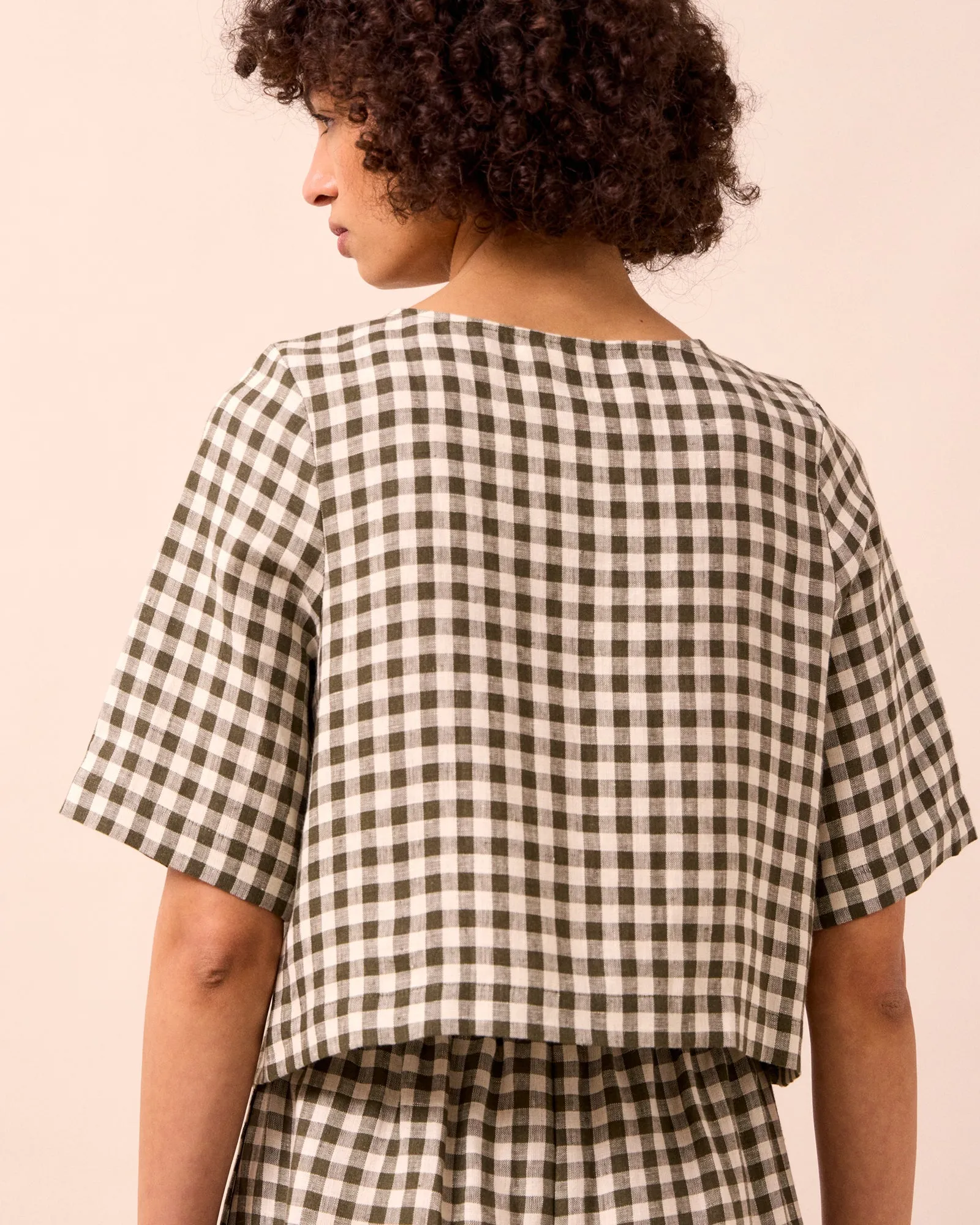 Evelyn Olive Gingham Linen Top sold by Beyond Nine product image thumbnail 4