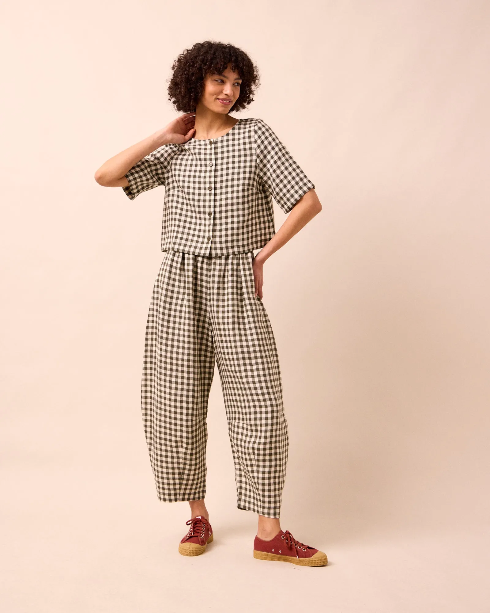 Evelyn Olive Gingham Linen Top sold by Beyond Nine product image thumbnail 2