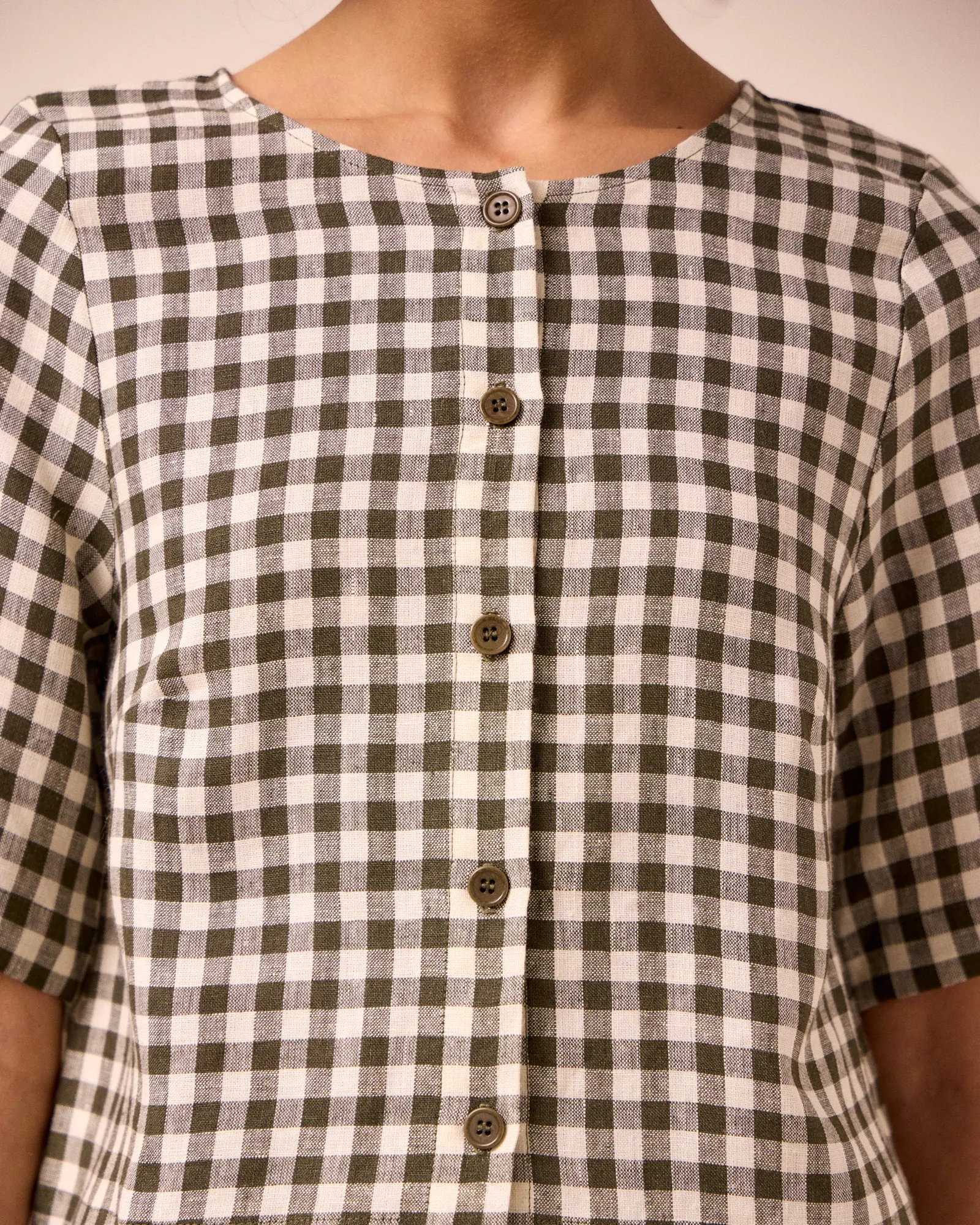 Evelyn Olive Gingham Linen Top sold by Beyond Nine product image thumbnail 5