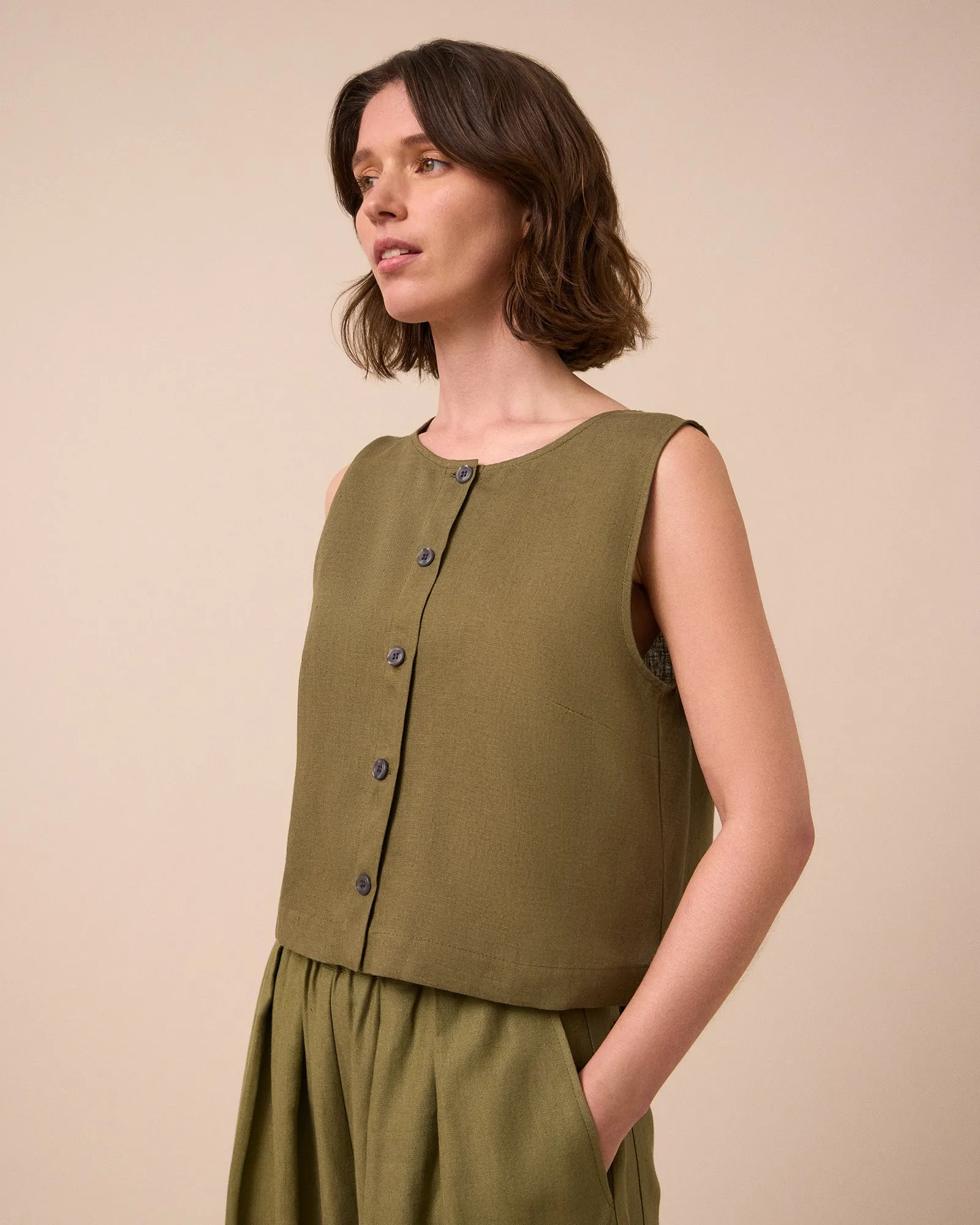Elodie Khaki Linen Top sold by Beyond Nine product image thumbnail 5