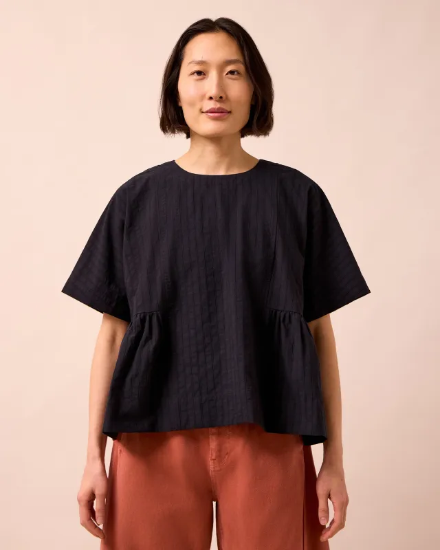 Marlow Black Self Stripe Cotton Top sold by Beyond Nine