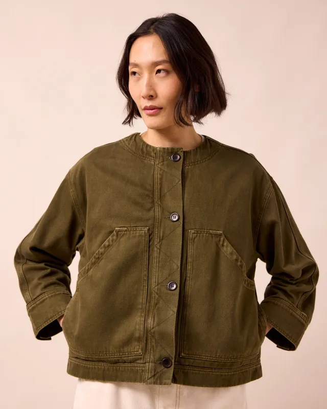 Rosa Olive Denim Jacket made by Beyond Nine