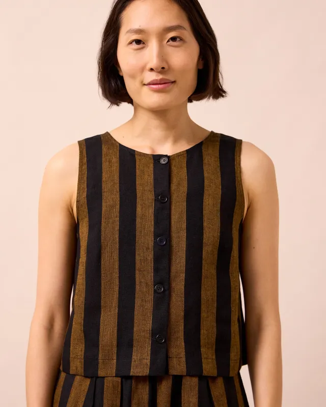 Elodie Rust & Black Stripe Linen Top made by Beyond Nine