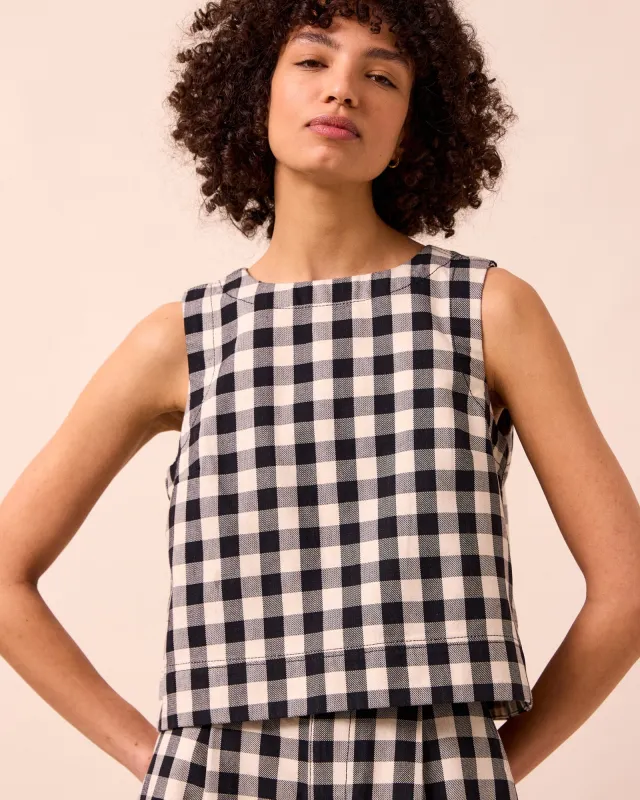 Hailey Black & White Check Denim Top sold by Beyond Nine