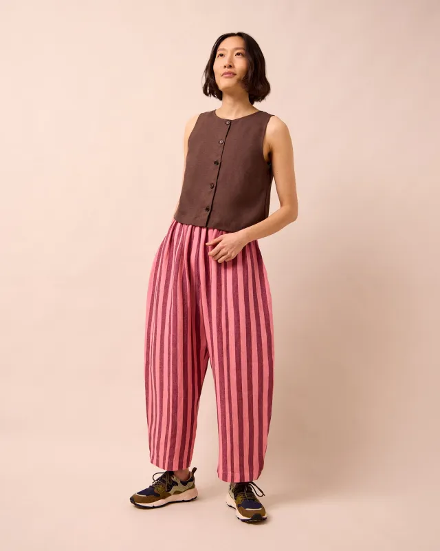 Mabel Fiesta Pink Stripe Linen Trousers made by Beyond Nine