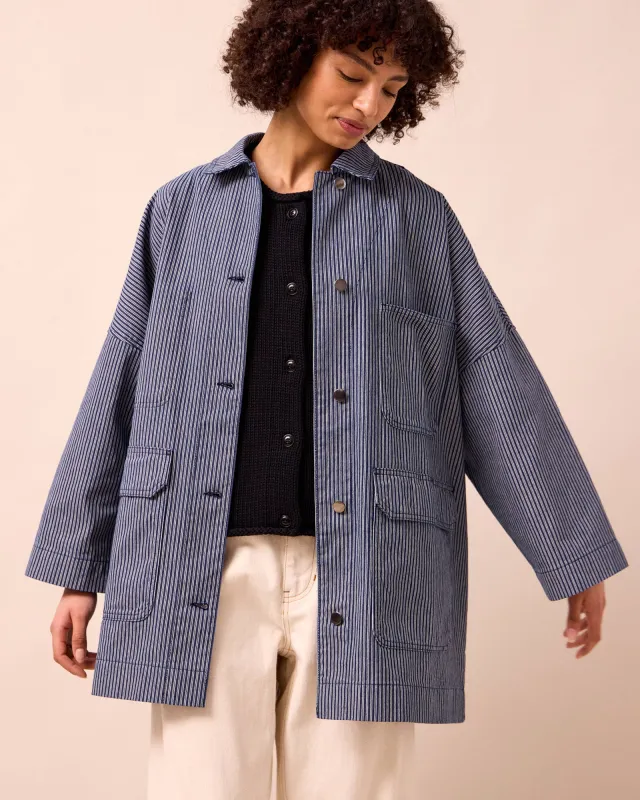 Bea Navy Hickory Stripe Denim Jacket sold by Beyond Nine