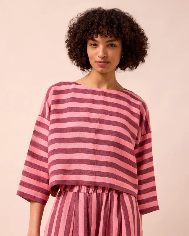 Lily Fiesta Pink Stripe Linen Top sold by Beyond Nine