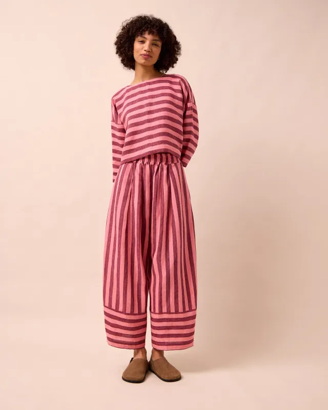 Bobbi Fiesta Pink Stripe Linen Trousers made by Beyond Nine