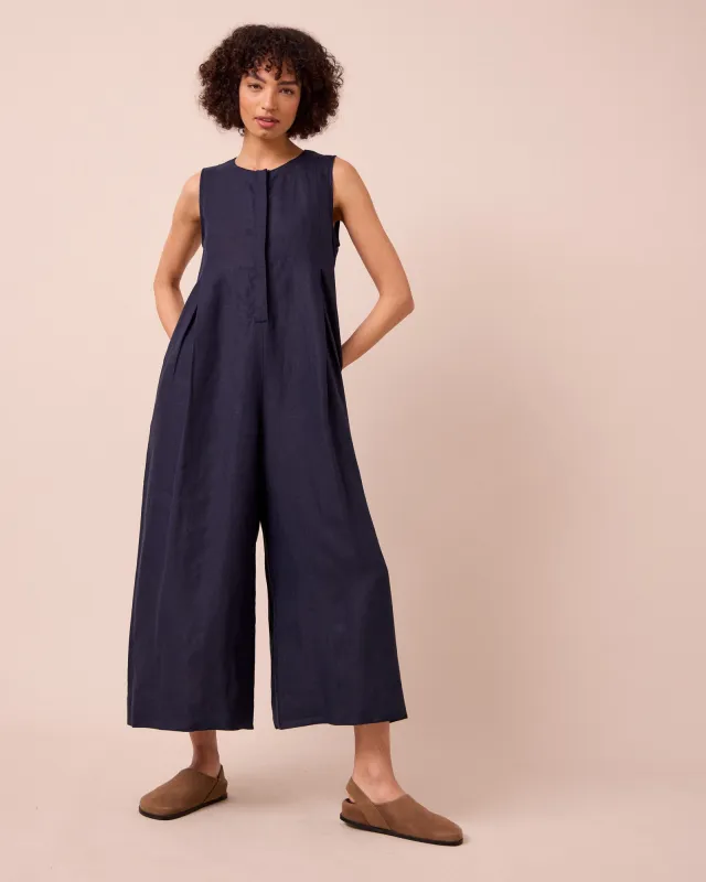 Tula Navy Linen Jumpsuit made by Beyond Nine