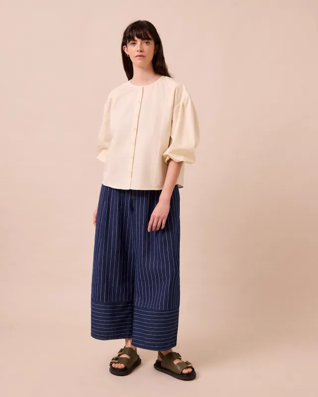 Blair Mid Blue Pinstripe Denim Jeans made by Beyond Nine
