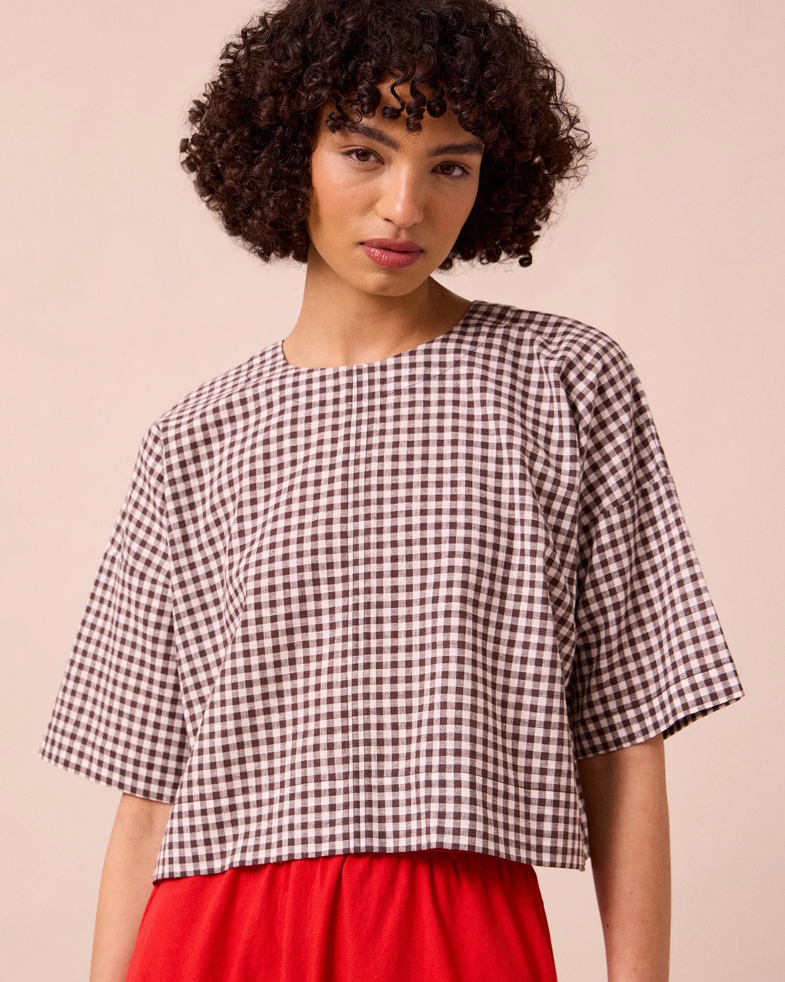 Lisa Ganache Gingham Cotton Linen Top sold by Beyond Nine