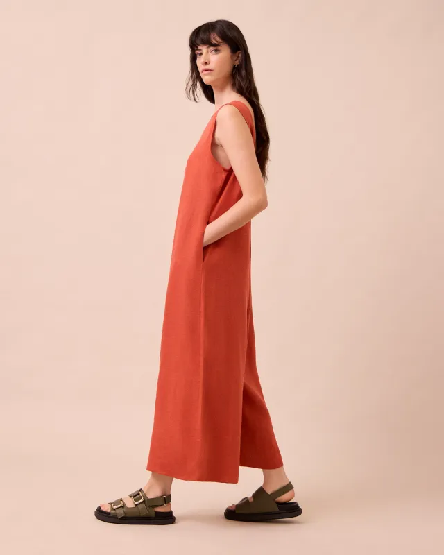 Vivienne Burnt Orange Linen Jumpsuit made by Beyond Nine