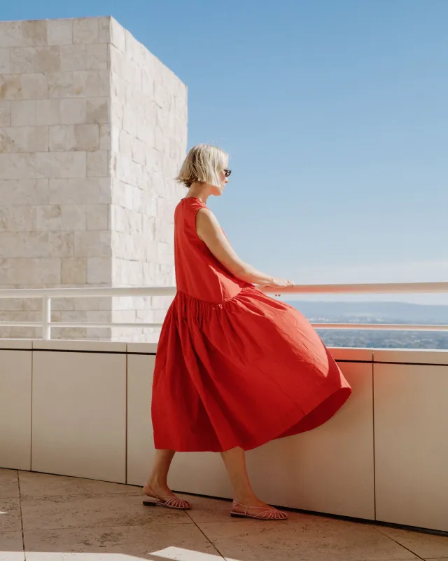 Gina Chilli Red Cotton Poplin Dress made by Beyond Nine