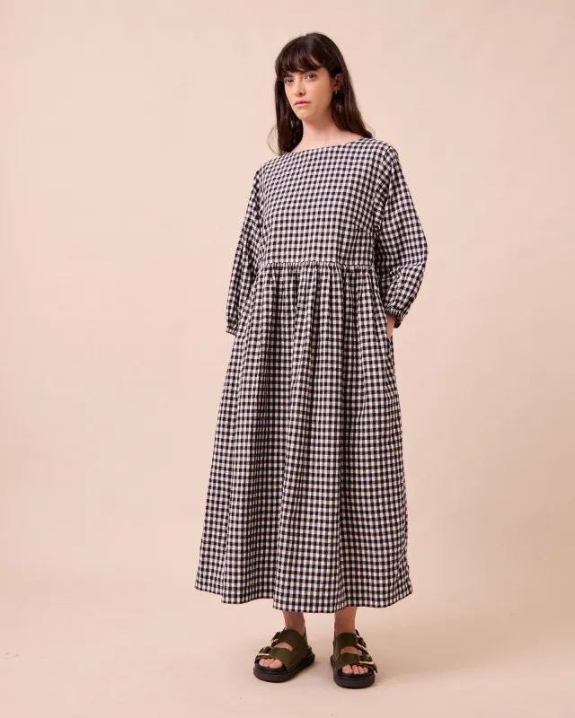 Berlin Black & Ecru Gingham Cotton Seersucker Dress made by Beyond Nine
