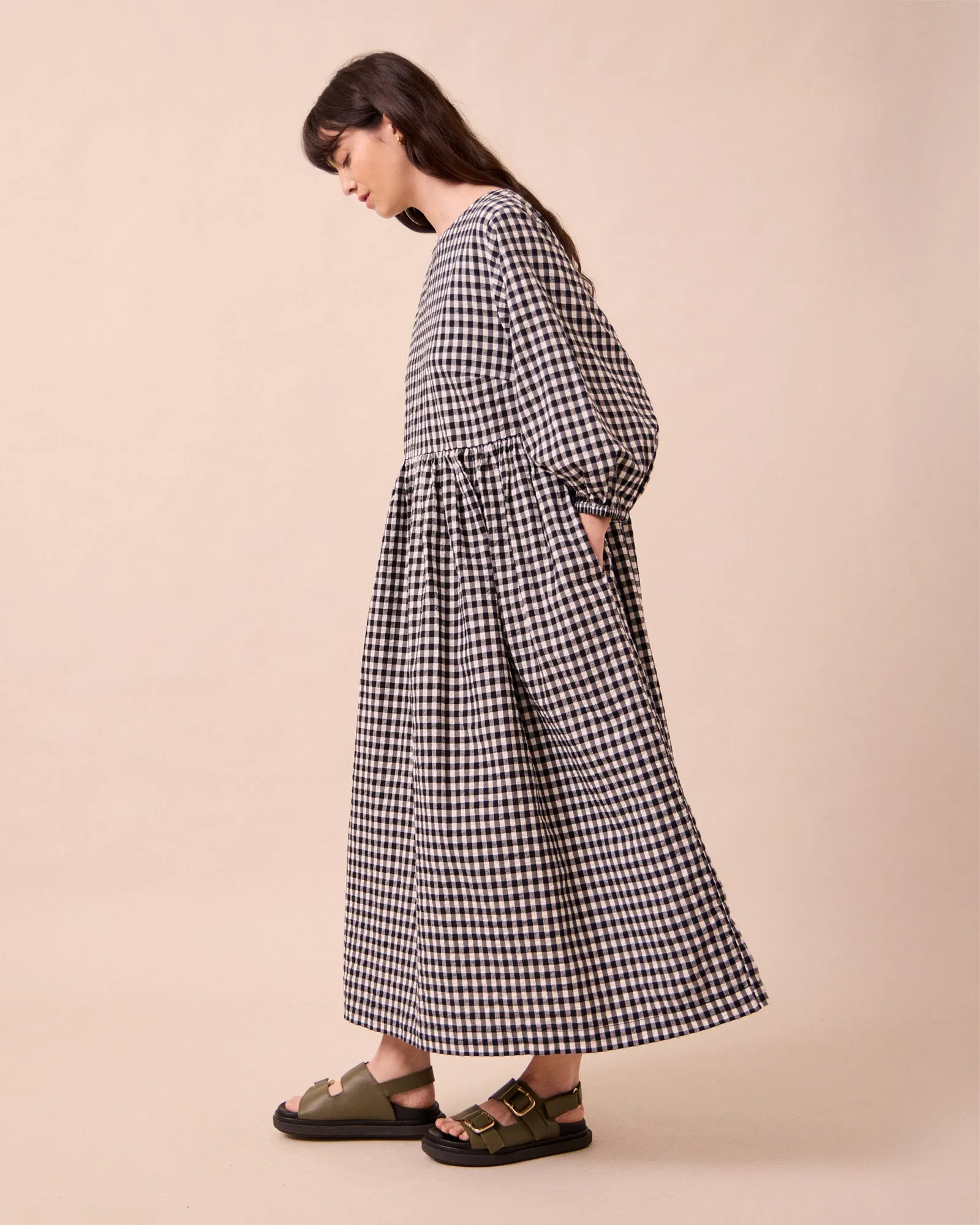 Berlin Black & Ecru Gingham Cotton Seersucker Dress sold by Beyond Nine product image thumbnail 2