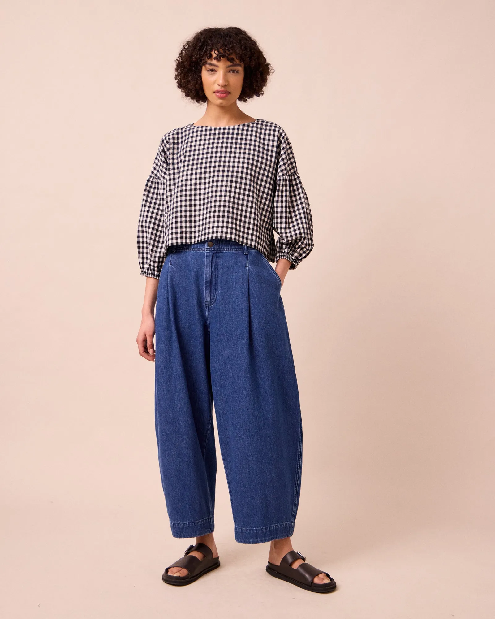 Aisha Black & Ecru Gingham Cotton Seersucker Top sold by Beyond Nine product image thumbnail 2