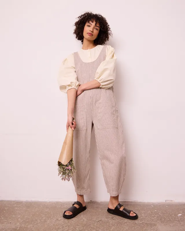 Ophelia Shell Hickory Stripe Denim Jumpsuit made by Beyond Nine
