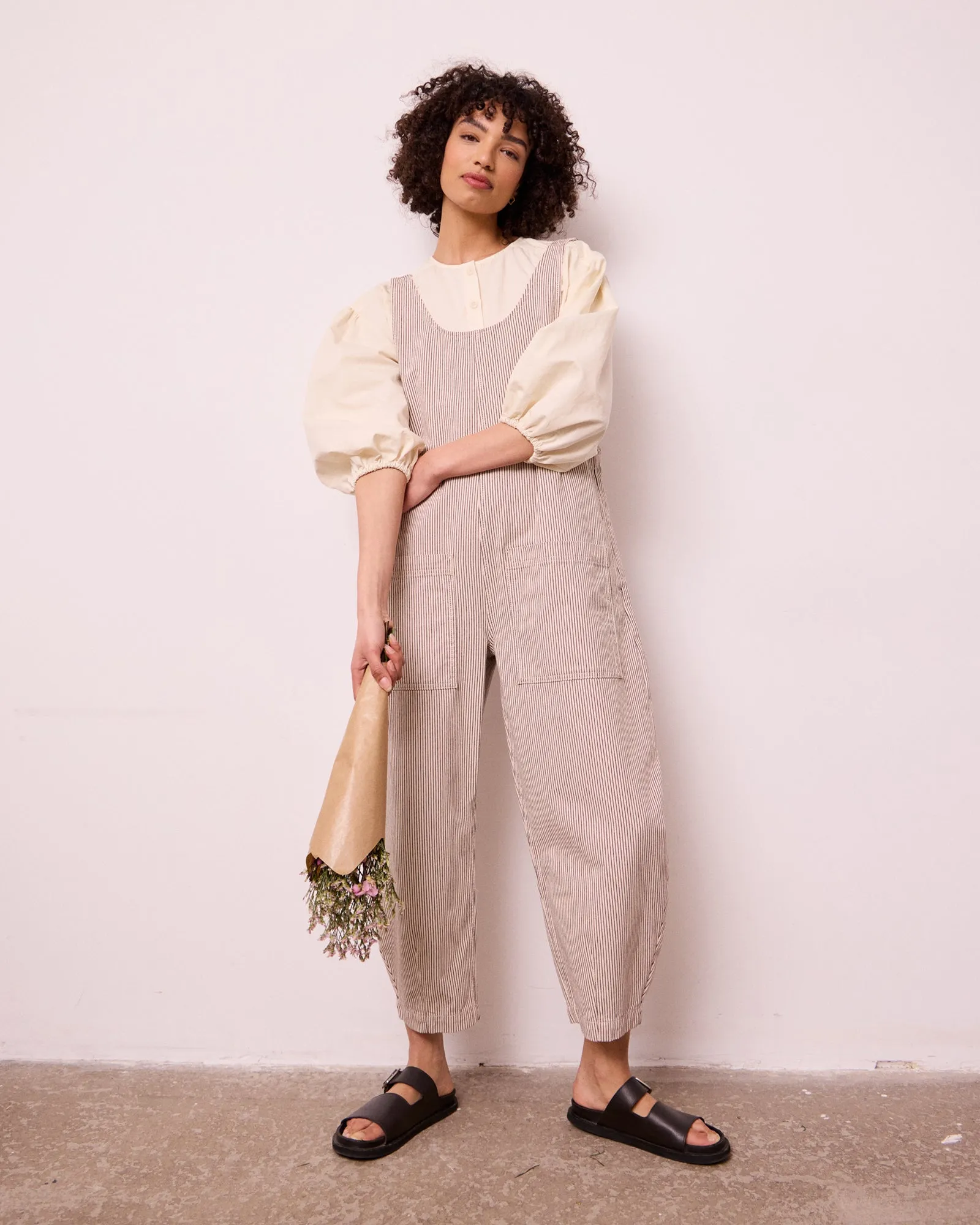 Ophelia Shell Hickory Stripe Denim Jumpsuit sold by Beyond Nine