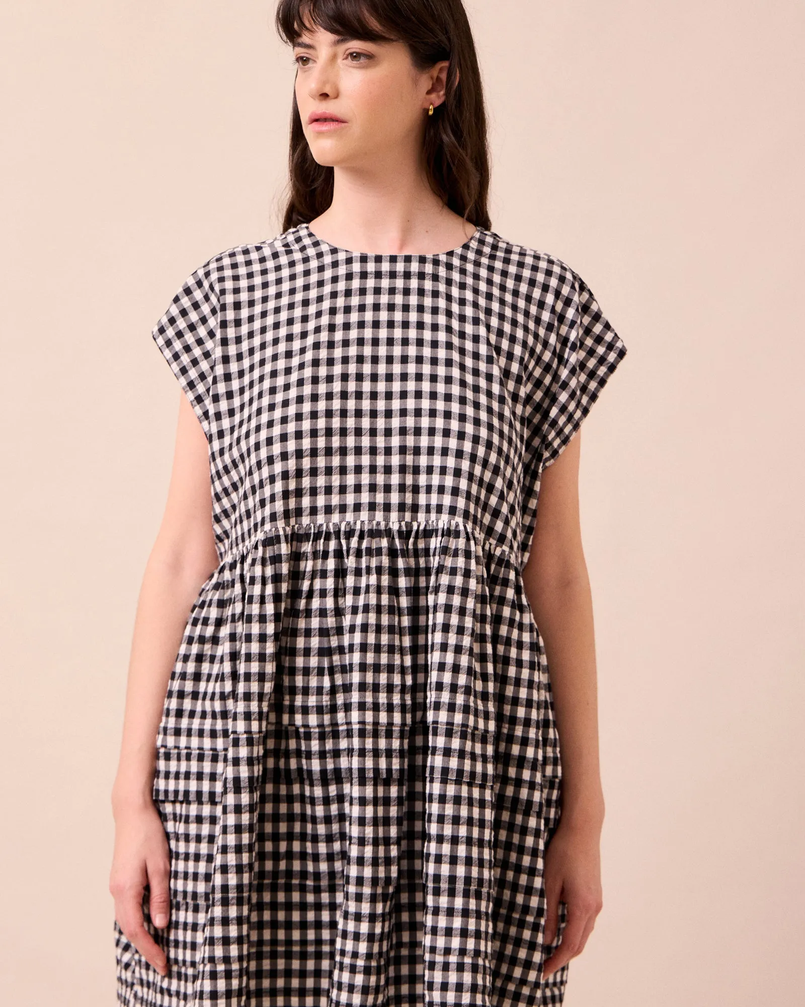 Ella Black & Ecru Gingham Cotton Seersucker Dress sold by Beyond Nine product image thumbnail 3