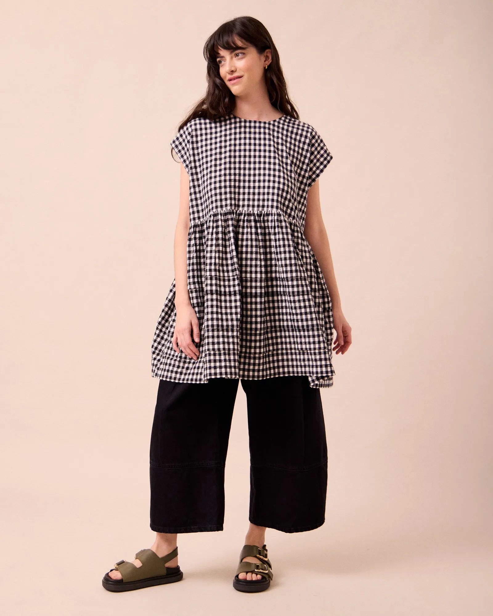 Ella Black & Ecru Gingham Cotton Seersucker Dress sold by Beyond Nine product image thumbnail 2