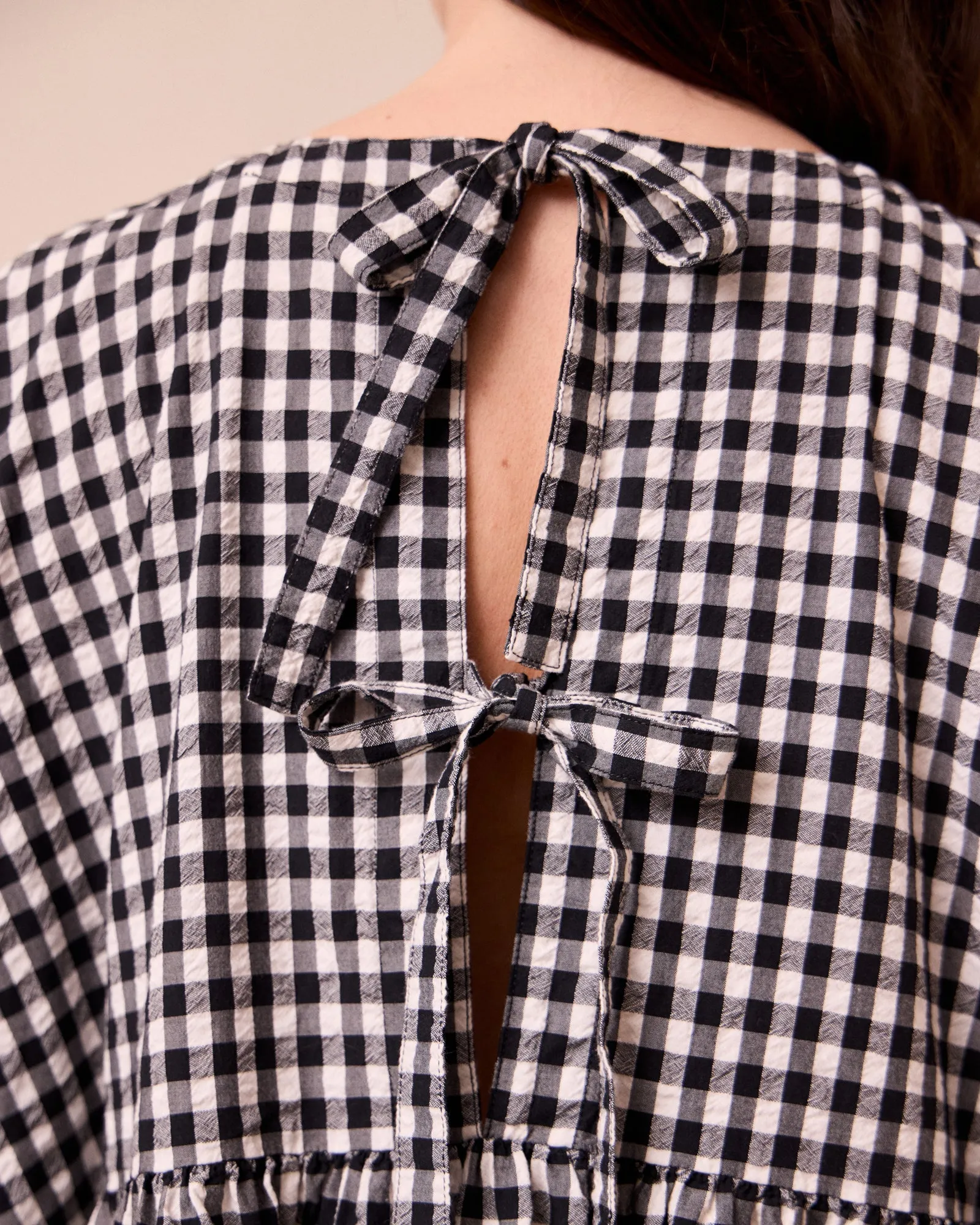 Ella Black & Ecru Gingham Cotton Seersucker Dress sold by Beyond Nine product image thumbnail 5
