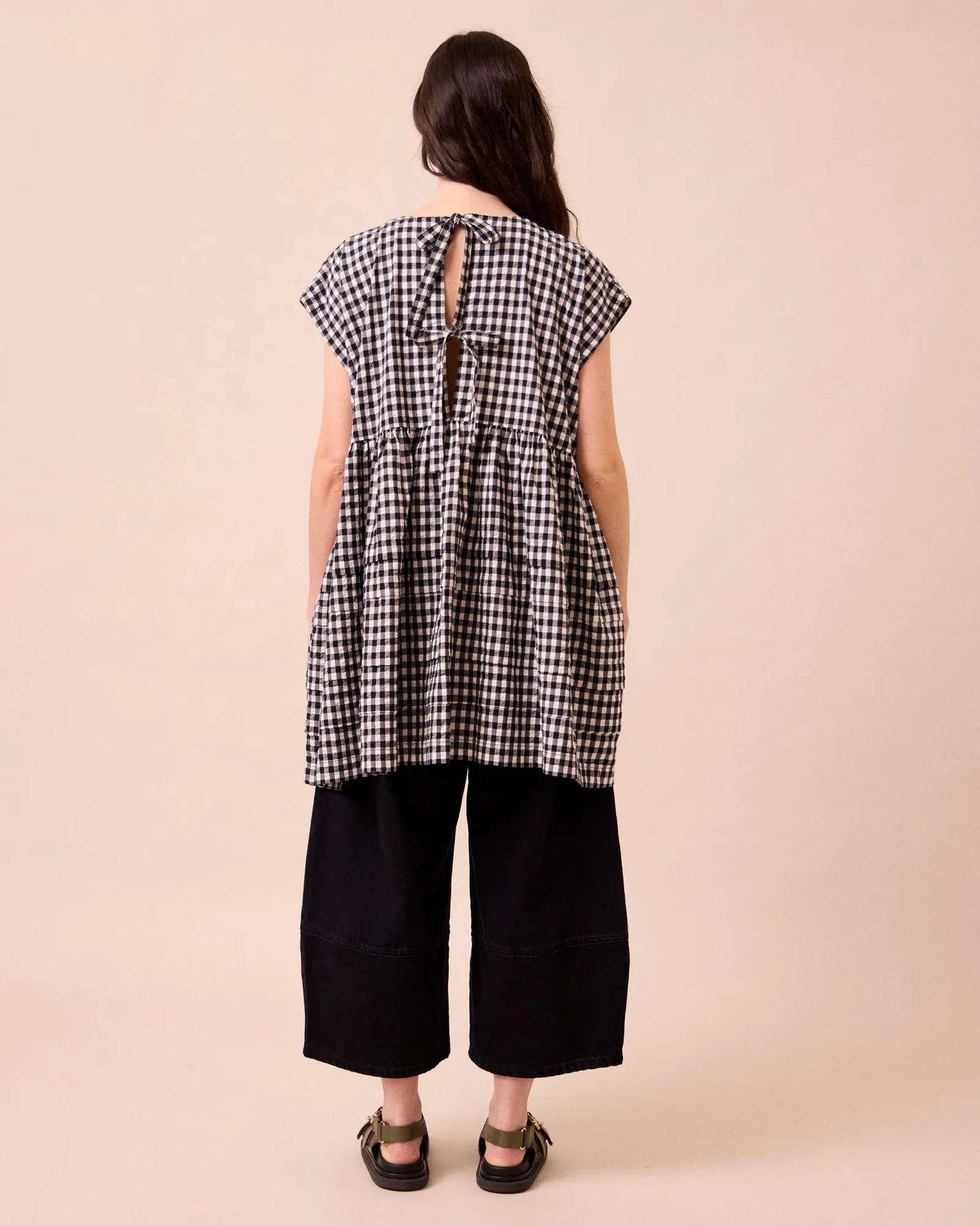 Ella Black & Ecru Gingham Cotton Seersucker Dress sold by Beyond Nine product image thumbnail 4