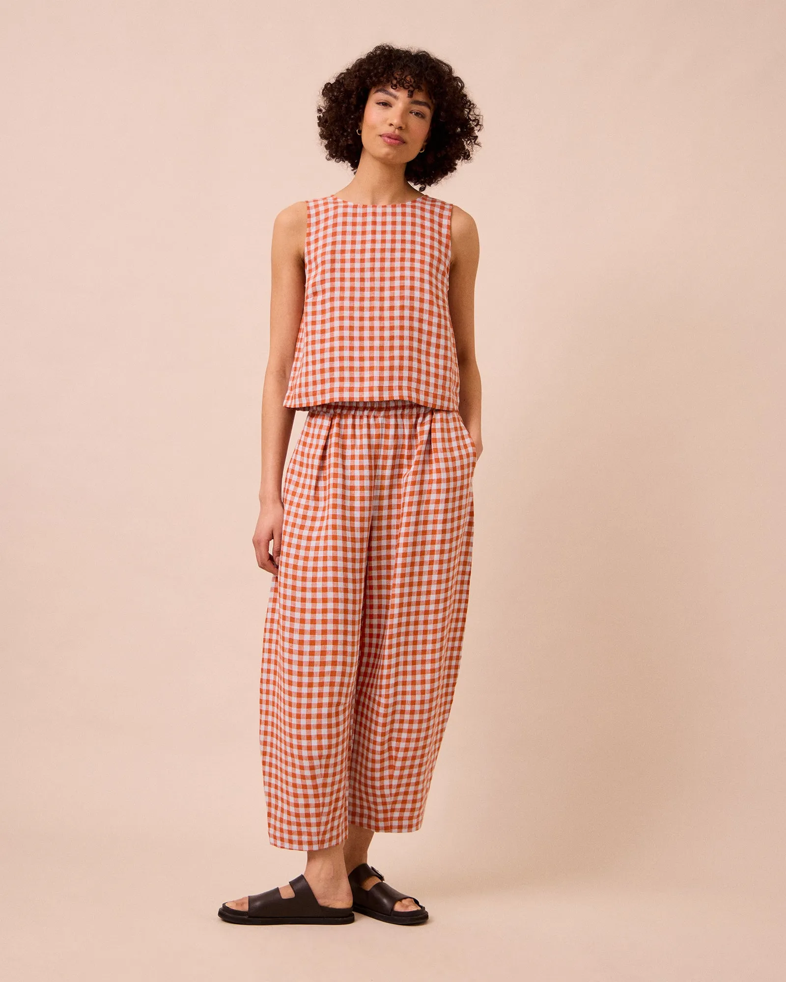 Daisy Burnt Orange Gingham Linen Trousers sold by Beyond Nine product image thumbnail 2