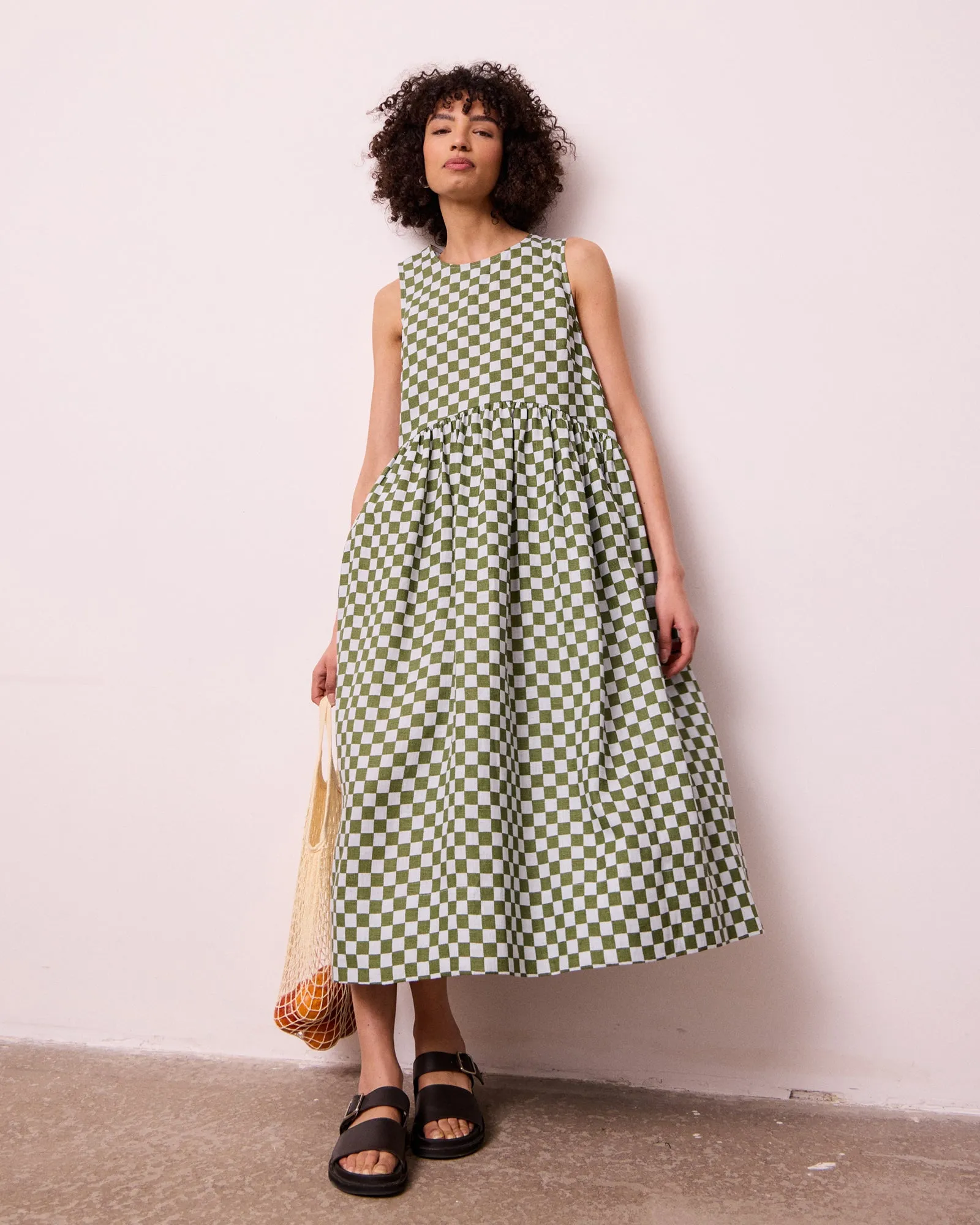 Dakota Sky Checkerboard Linen Dress sold by Beyond Nine