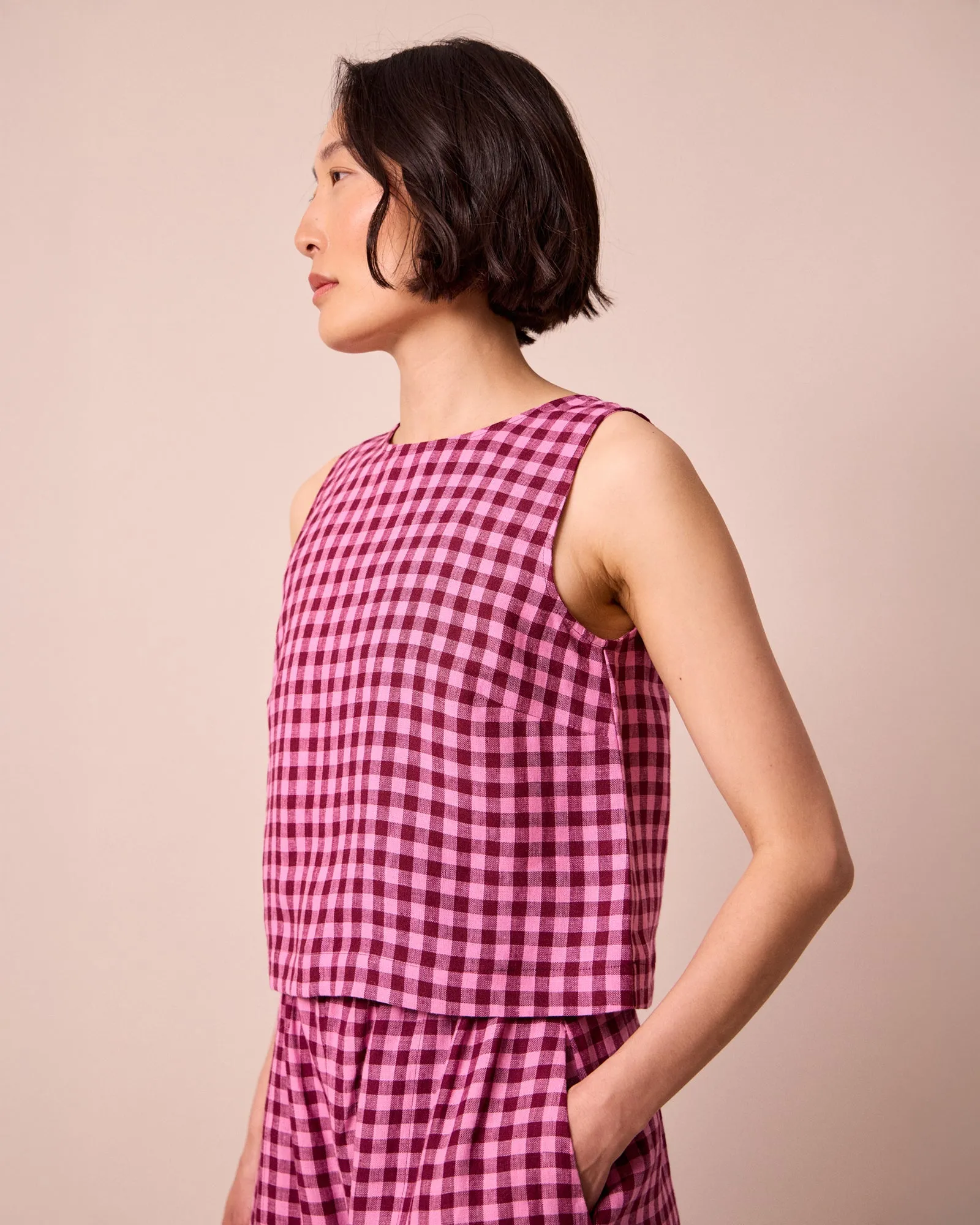 Esme Summer Berry Gingham Linen Top sold by Beyond Nine product image thumbnail 3