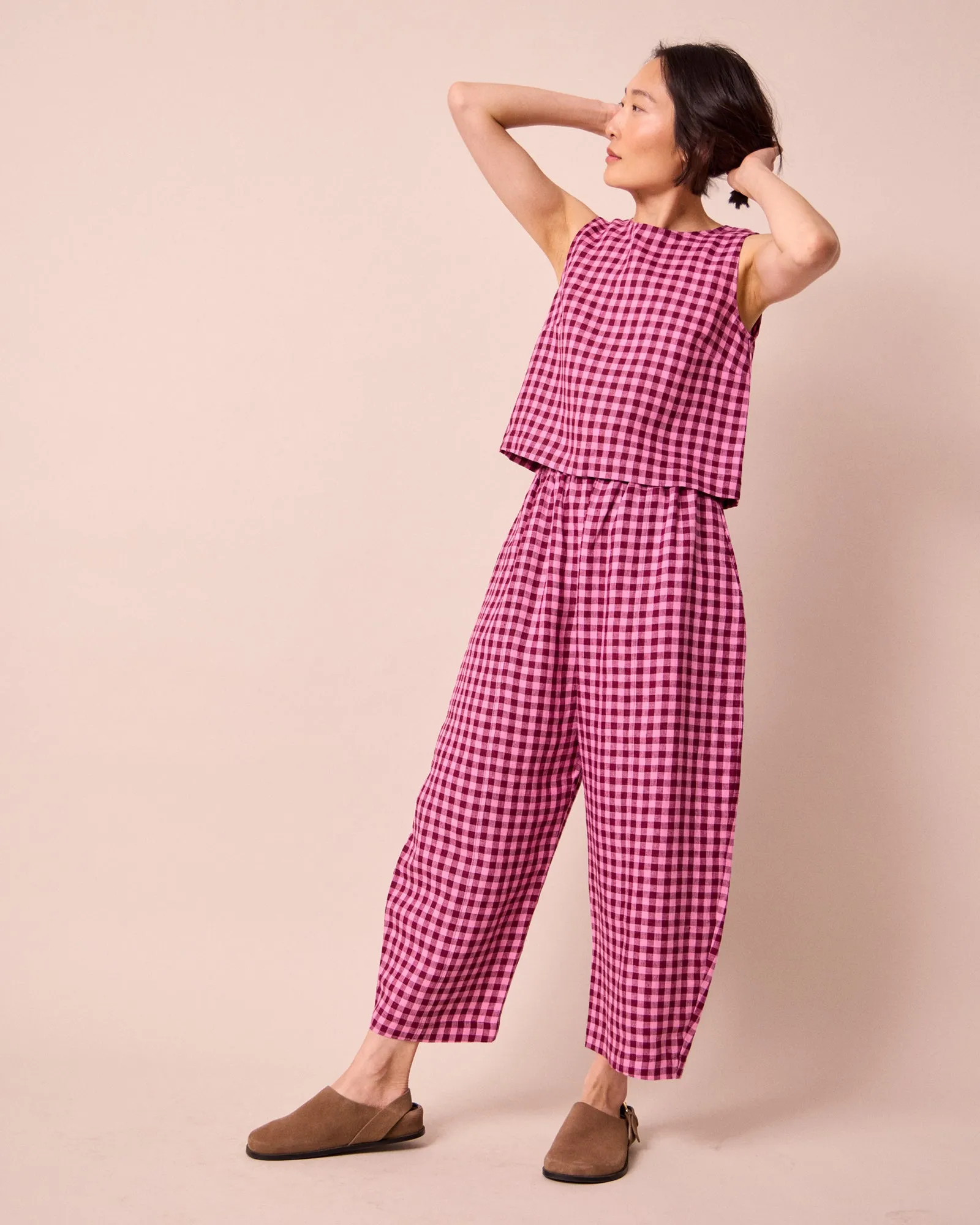 Esme Summer Berry Gingham Linen Top sold by Beyond Nine product image thumbnail 2