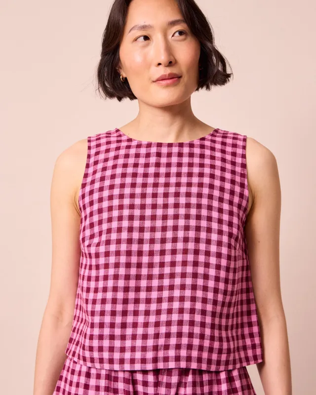 Esme Summer Berry Gingham Linen Top made by Beyond Nine
