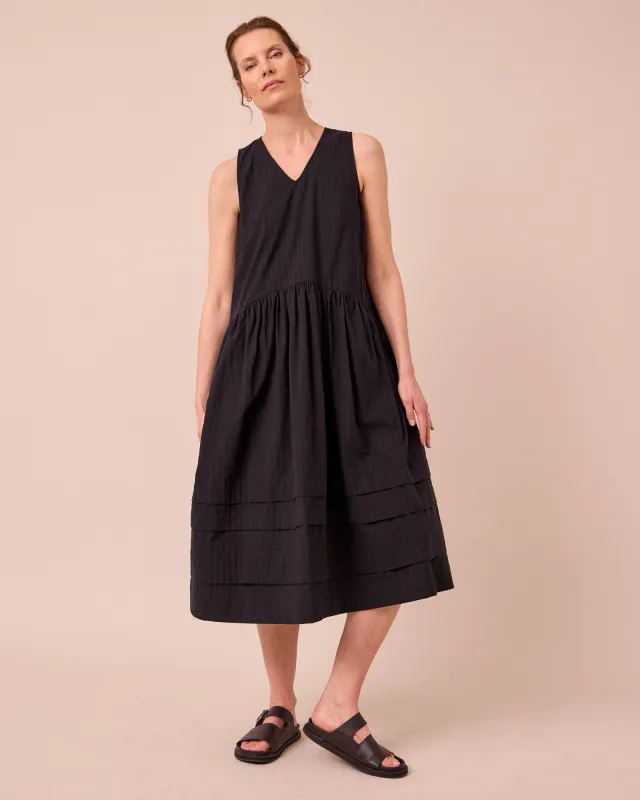 Zena Black Self Stripe Cotton Dress made by Beyond Nine