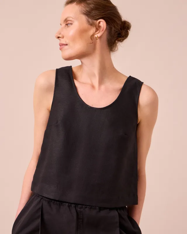 Kim Black Linen Top made by Beyond Nine