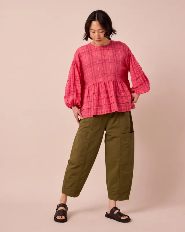 Hilda Khaki Cotton Linen Slub Trousers made by Beyond Nine