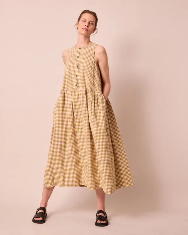 Olwen Garden Gingham Cotton Linen Dress made by Beyond Nine